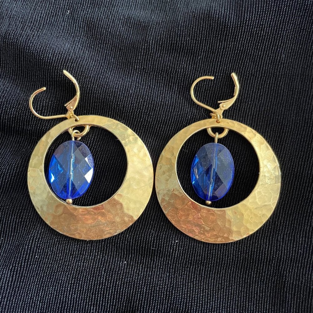 Gold tone and blue crystal earrings